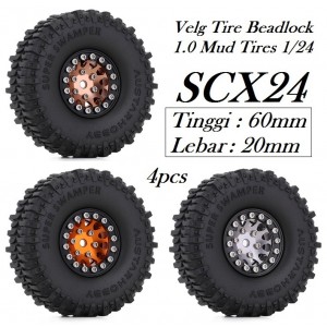 Axial SCX24 Ban Velg Tire 1.0 Beadlock 60mm Tires 1/24 RC Crawler Car